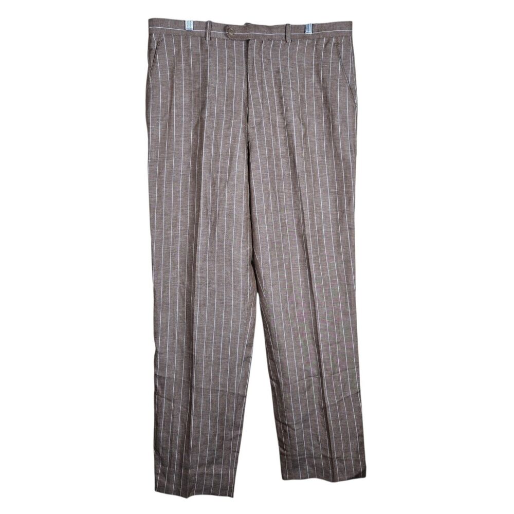 Phat Farm Pinstripe Pants Men's 40 x 34 Brown White Mob Boss Indie Sleaze